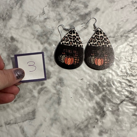 It’s Fall Y’all Leather Style Earrings NWT‎ (F) - Picture 3 of 4